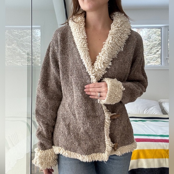Vintage Sweaters - Vintage wool and cotton wrap style Sherpa sweater cardigan medium